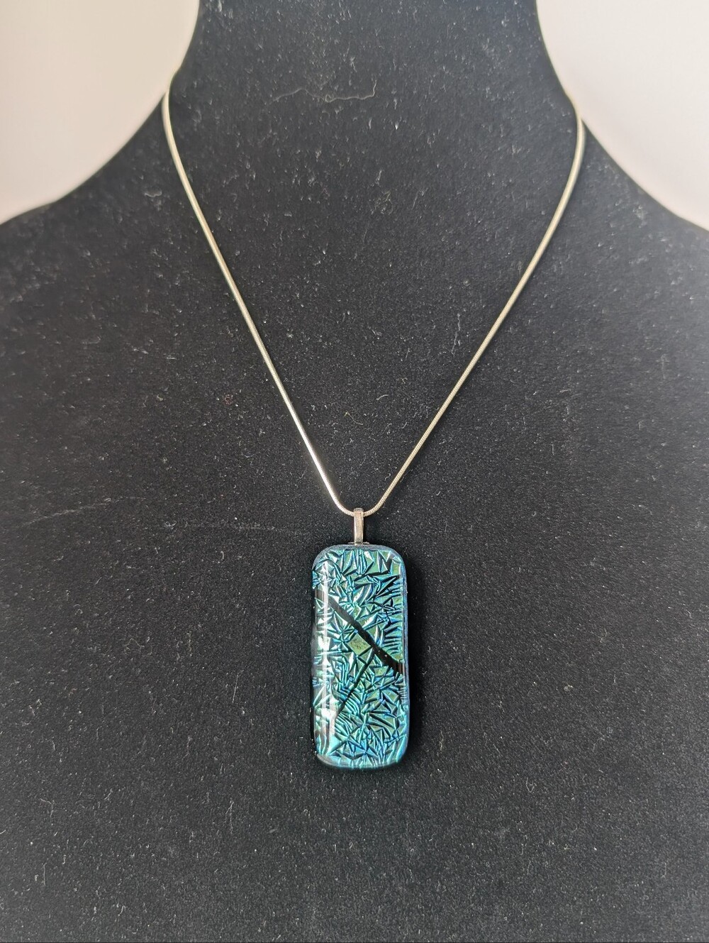Artisan Blue Intricate Fused Glass pendant necklace